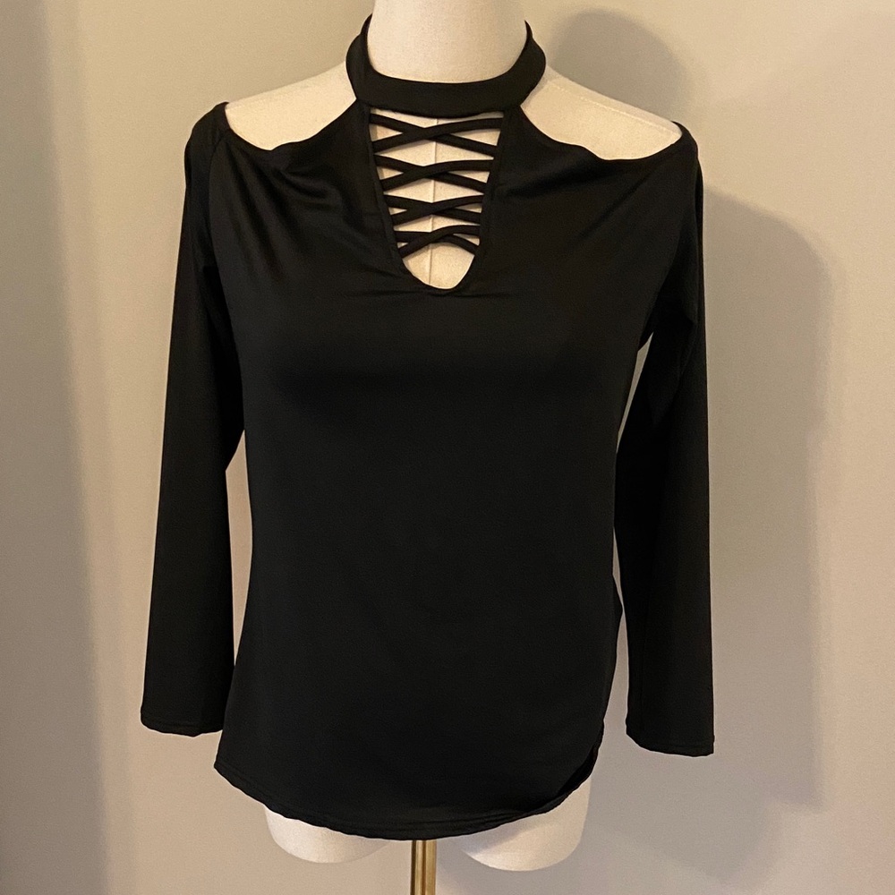 Black Cut-Out Long Sleeve Top